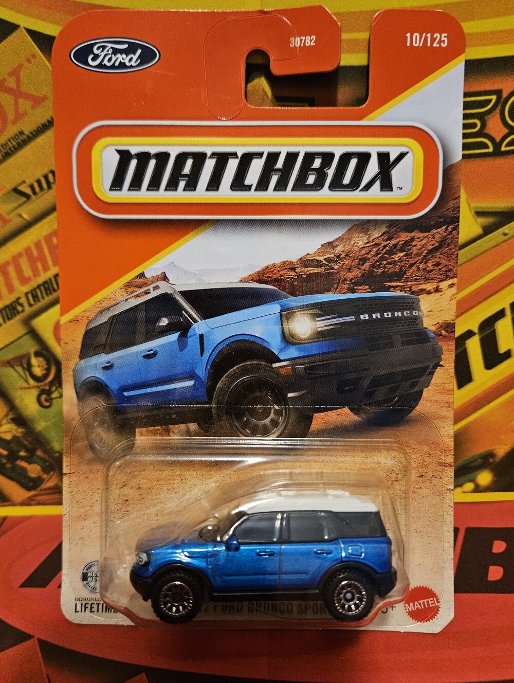 Matchbox Blue and White Ford Bronco Sport Suv
